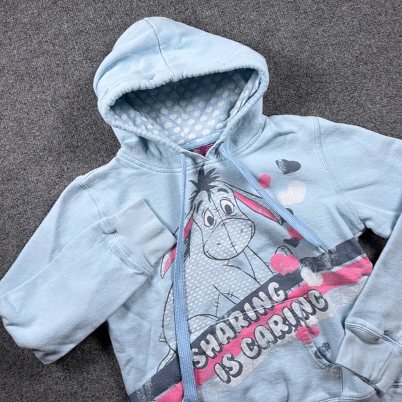 Disney Tops - Vintage Disney Eeyore Hoodie Juniors Medium‎ 7/9 Blue Sharing is Caring Graphic